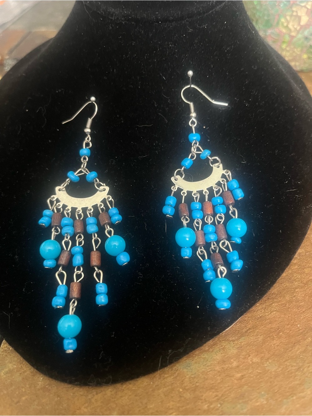 Handcrafted Turquoise Blue Bead Chandelier Earrings